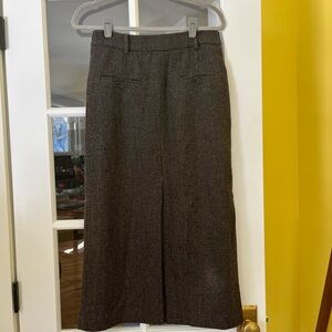 Petite Studio Wool-Blend Midi Skirt in Houndstooth Brown
